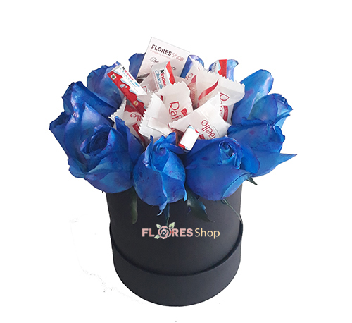 2246 Flowers Box Rosa azul e Chocolates